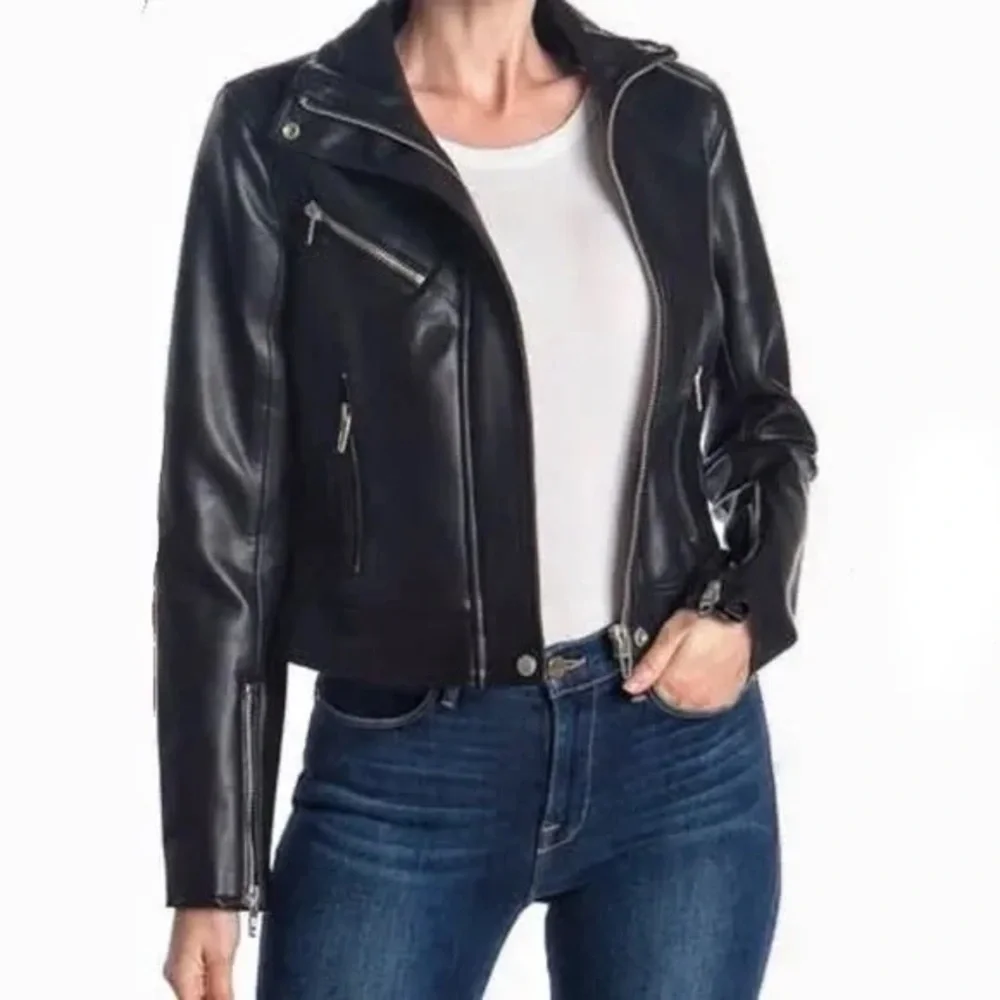 Blank NYC Faux Leather Moto Jacket Black & Gold Color Womens size Medium